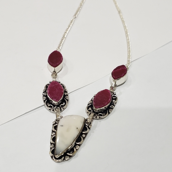 Handmade Mother Of Pearl Druzy Gemstone 925 Necklace - Picture 2 of 11